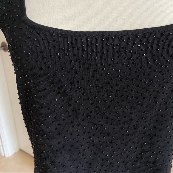 Evening black knit beaded square neck sparkly top - Picture 2 of 7